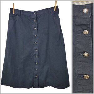 Woman Within Denim Skirt Plus 18W 36"-42" Waist Black Jean Midi Button Front
